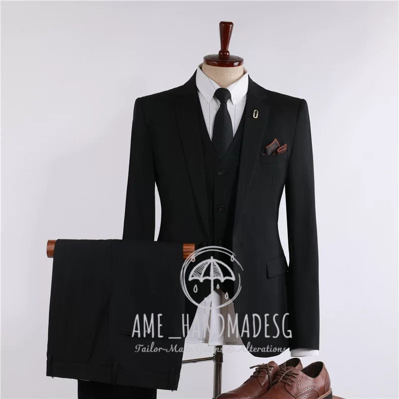 Suits men's British business casual shooting star striped suit three-piece suit groom wedding dress