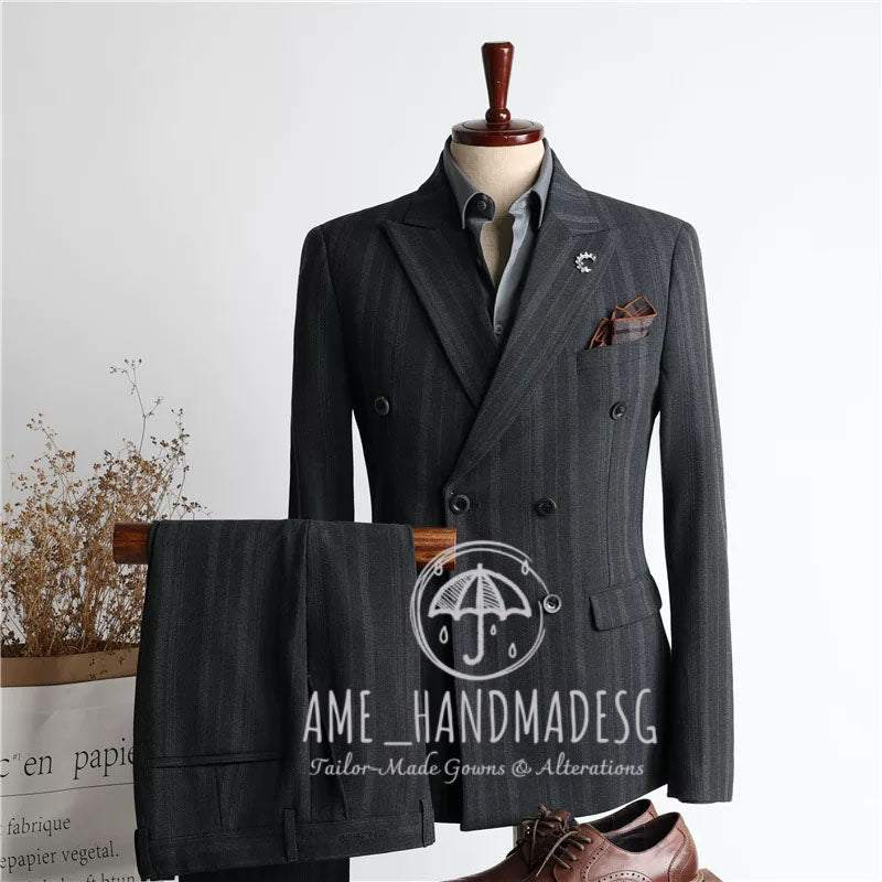 Suits for men, British style, handsome business double-breasted suits, three-piece suits, groom wedding dresses