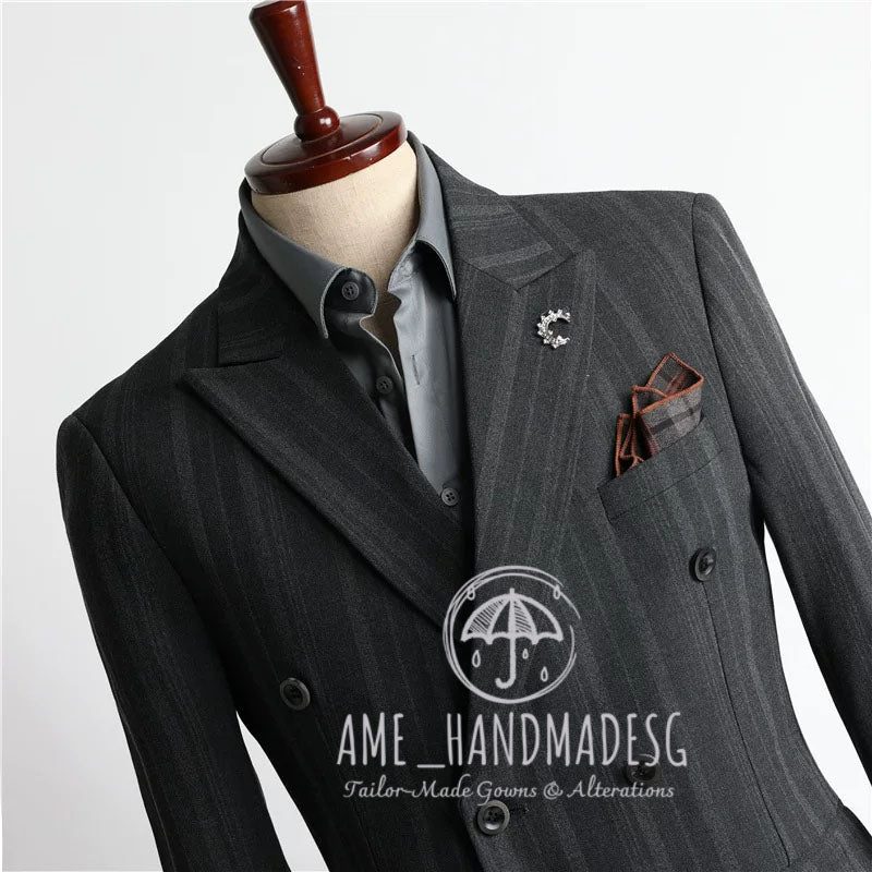 Suits for men, British style, handsome business double-breasted suits, three-piece suits, groom wedding dresses