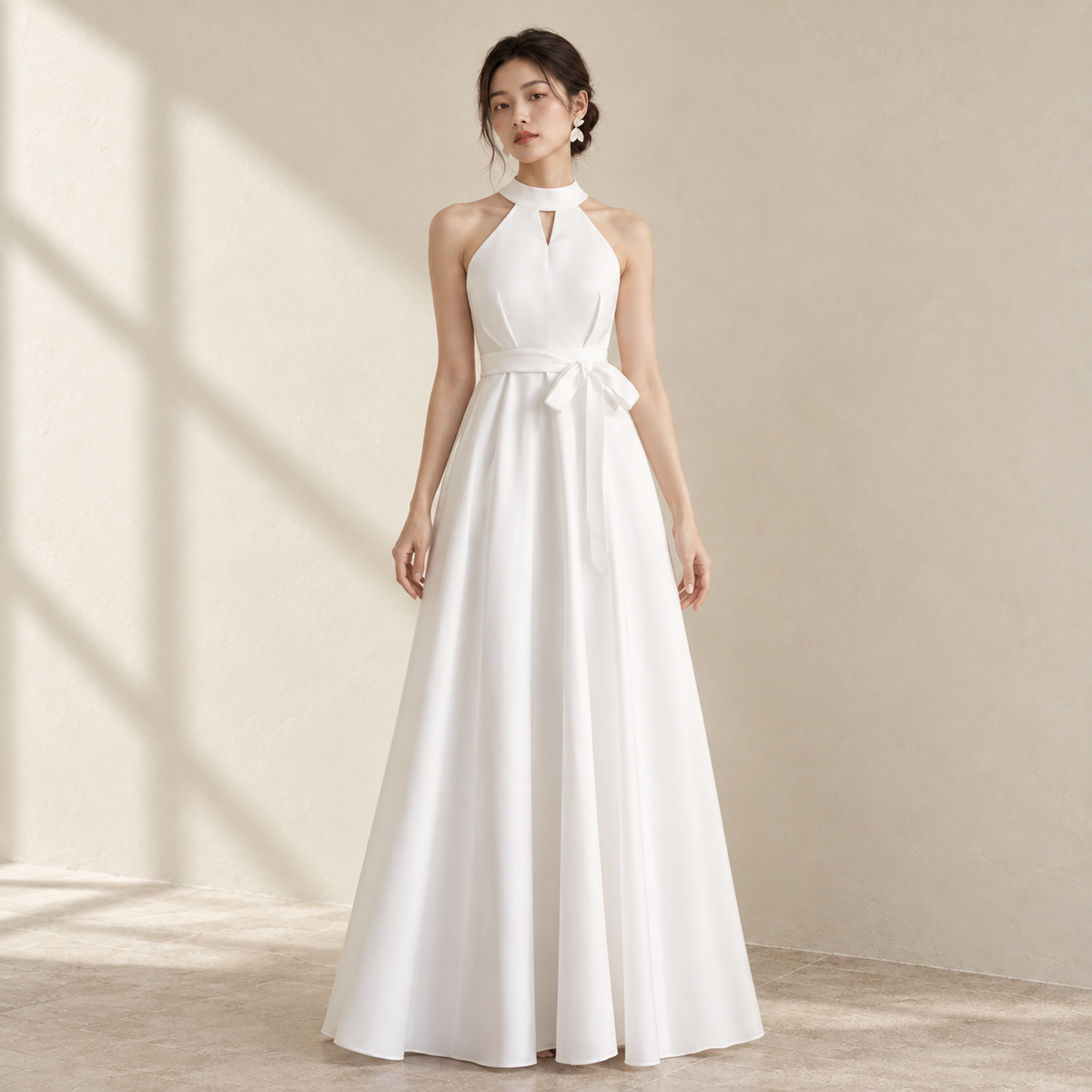 AI-styled editorial view of Toast dress new style celebrity halter neck long banquet noble temperament host dress evening dress skirt female; compare original reference photographs for gown details