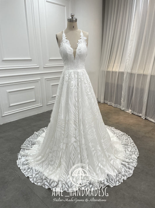 Ethereal Elegance Illusion Lace A-Line Wedding Dress