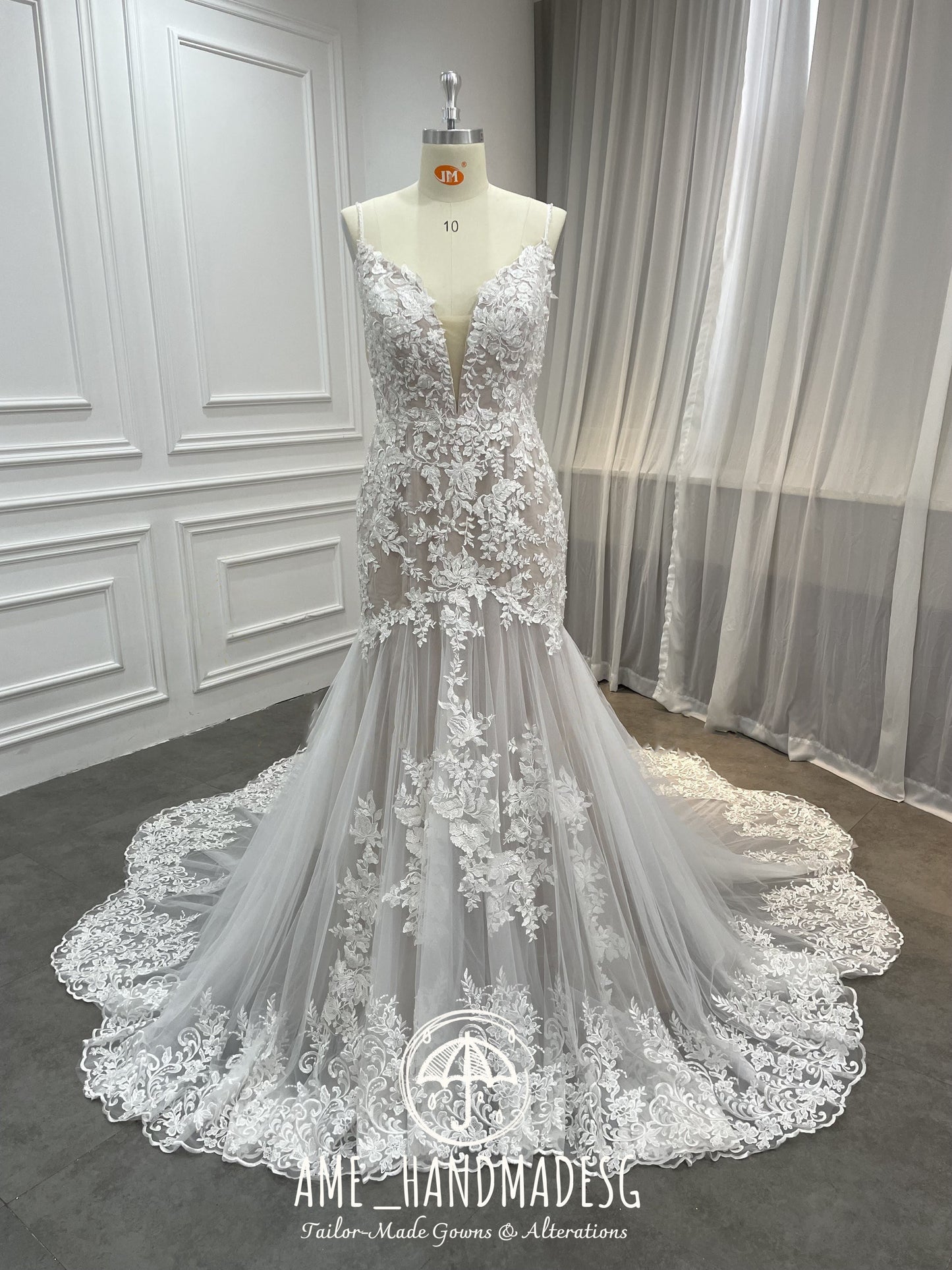 Enchanted Bloom Lace Mermaid Gown with Scalloped Train