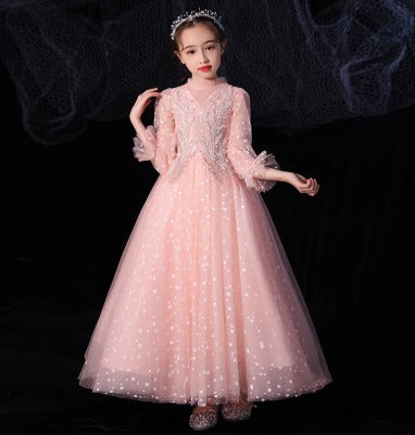 Elegant Princess Wedding Dress for Children's Piano Performance & Catwalk