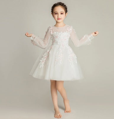 Elegant Princess Gown: Girls' Long-Sleeve Wedding Flower Girl Dress for Performances