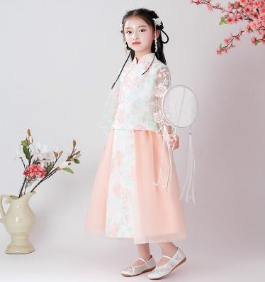 Traditional Chinese Hanfu Summer Dress for Children - Elegant Cultural Clothing