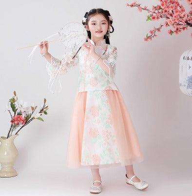 Traditional Chinese Hanfu Summer Dress for Children - Elegant Cultural Clothing