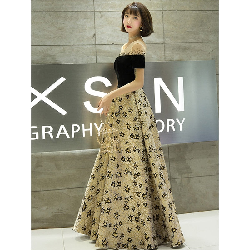 Evening Dress O-Neck Plus Size Sequin Women Party Dresses Short Sleeve Backless A-Line Robe De Soiree E1120