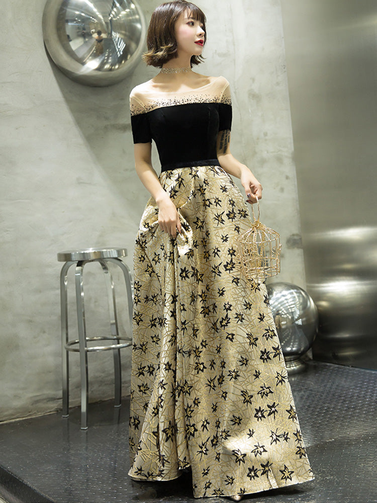 Evening Dress O-Neck Plus Size Sequin Women Party Dresses Short Sleeve Backless A-Line Robe De Soiree E1120