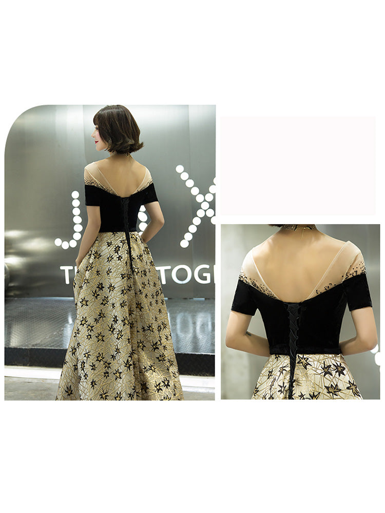 Evening Dress O-Neck Plus Size Sequin Women Party Dresses Short Sleeve Backless A-Line Robe De Soiree E1120