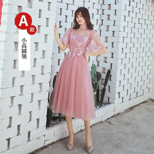 A line Lace Dark Pink Bridesmaid Dresses Short for Women Plus Size Wedding Party Prom Girl Guest Dresses