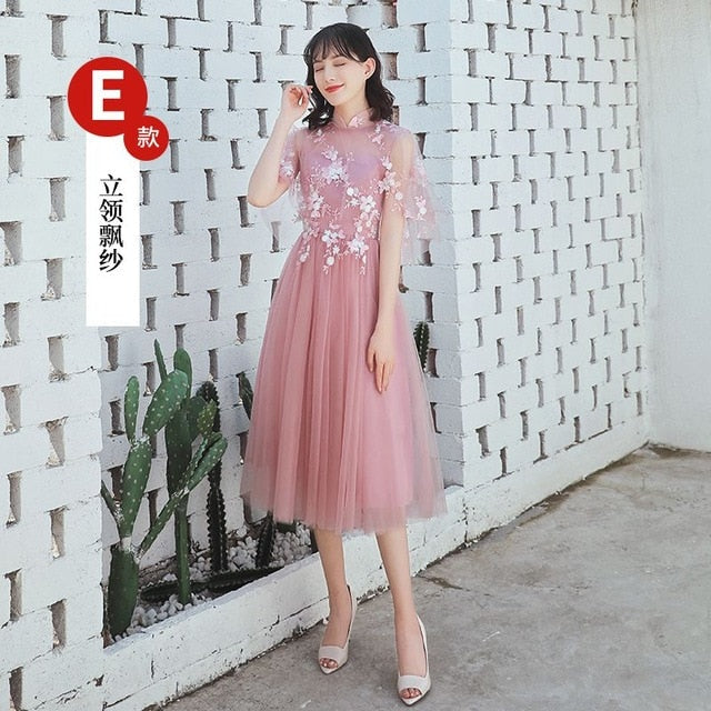A line Lace Dark Pink Bridesmaid Dresses Short for Women Plus Size Wedding Party Prom Girl Guest Dresses
