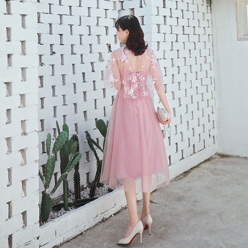 A line Lace Dark Pink Bridesmaid Dresses Short for Women Plus Size Wedding Party Prom Girl Guest Dresses