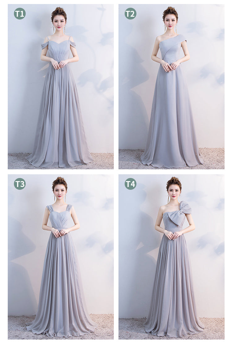 Elegant Grey Off The Shoulder Chiffon Lace Up Bridesmaid Dresses Backless A-line Long Vestidos De Festa Wedding Party Gowns
