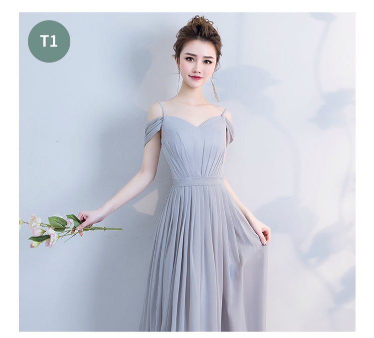 Elegant Grey Off The Shoulder Chiffon Lace Up Bridesmaid Dresses Backless A-line Long Vestidos De Festa Wedding Party Gowns