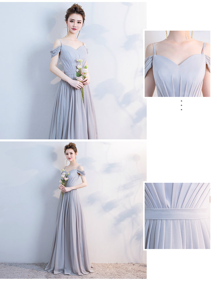 Elegant Grey Off The Shoulder Chiffon Lace Up Bridesmaid Dresses Backless A-line Long Vestidos De Festa Wedding Party Gowns