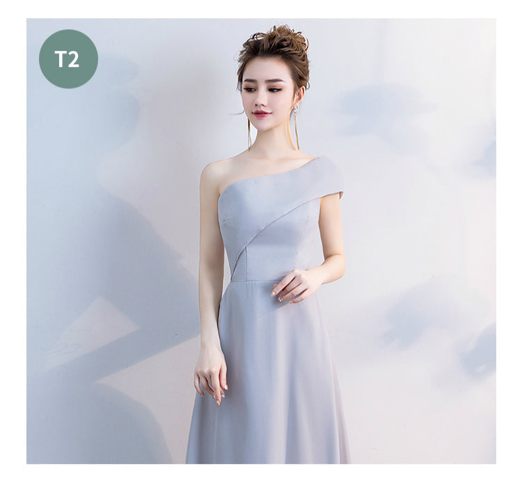 Elegant Grey Off The Shoulder Chiffon Lace Up Bridesmaid Dresses Backless A-line Long Vestidos De Festa Wedding Party Gowns