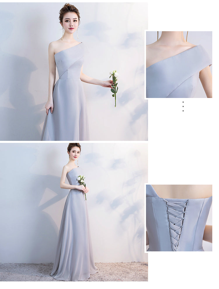 Elegant Grey Off The Shoulder Chiffon Lace Up Bridesmaid Dresses Backless A-line Long Vestidos De Festa Wedding Party Gowns