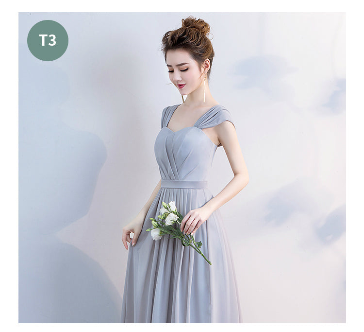 Elegant Grey Off The Shoulder Chiffon Lace Up Bridesmaid Dresses Backless A-line Long Vestidos De Festa Wedding Party Gowns