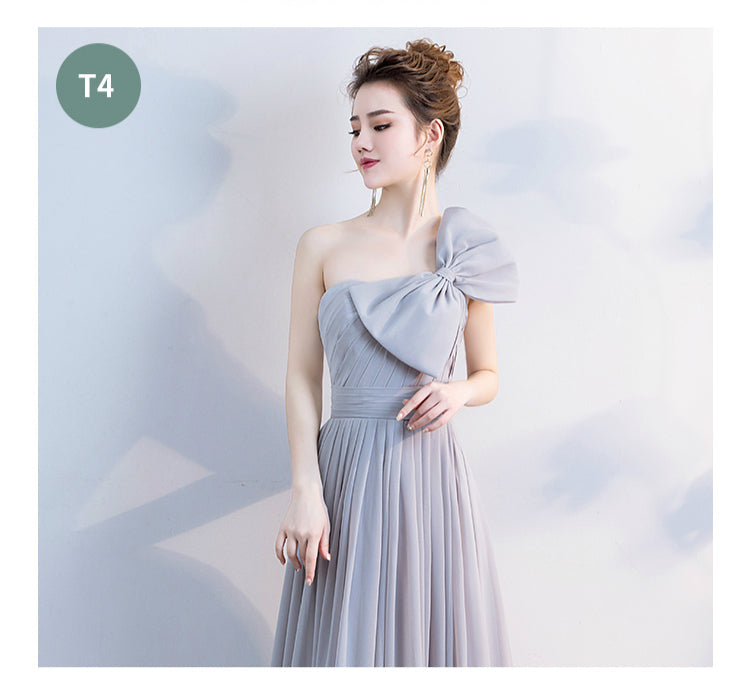 Elegant Grey Off The Shoulder Chiffon Lace Up Bridesmaid Dresses Backless A-line Long Vestidos De Festa Wedding Party Gowns