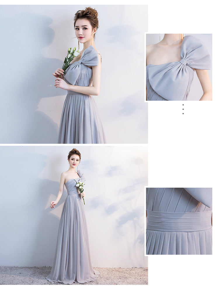 Elegant Grey Off The Shoulder Chiffon Lace Up Bridesmaid Dresses Backless A-line Long Vestidos De Festa Wedding Party Gowns
