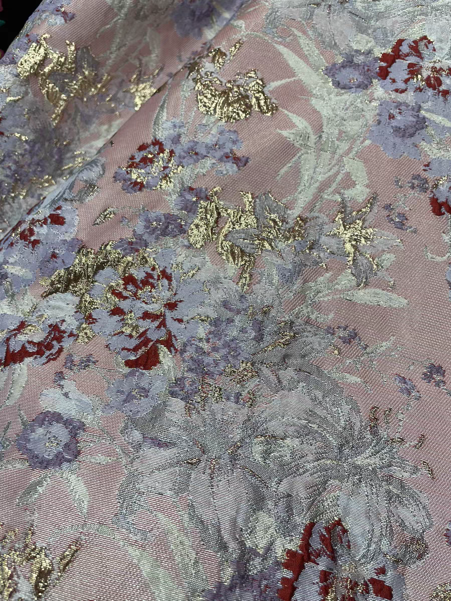 FAB-BROC-021 European and American custom gold silk double-sided yarn-dyed jacquard fabric dress cheongsam windbreaker dress fabric brocade purple relief