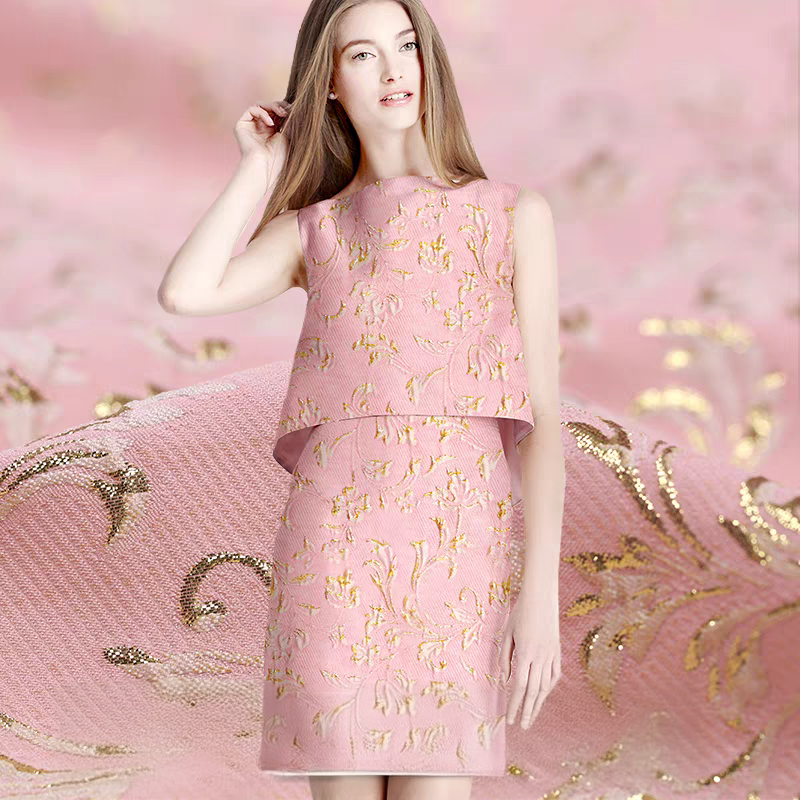 FAB-BROC-020 European and American gold and silver silk heavy relief flower jacquard fashion fabric spring and autumn dress tutu clothing brocade fabric