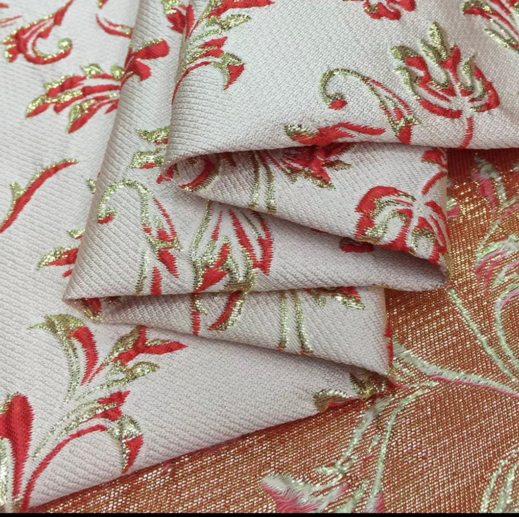 FAB-BROC-020 European and American gold and silver silk heavy relief flower jacquard fashion fabric spring and autumn dress tutu clothing brocade fabric