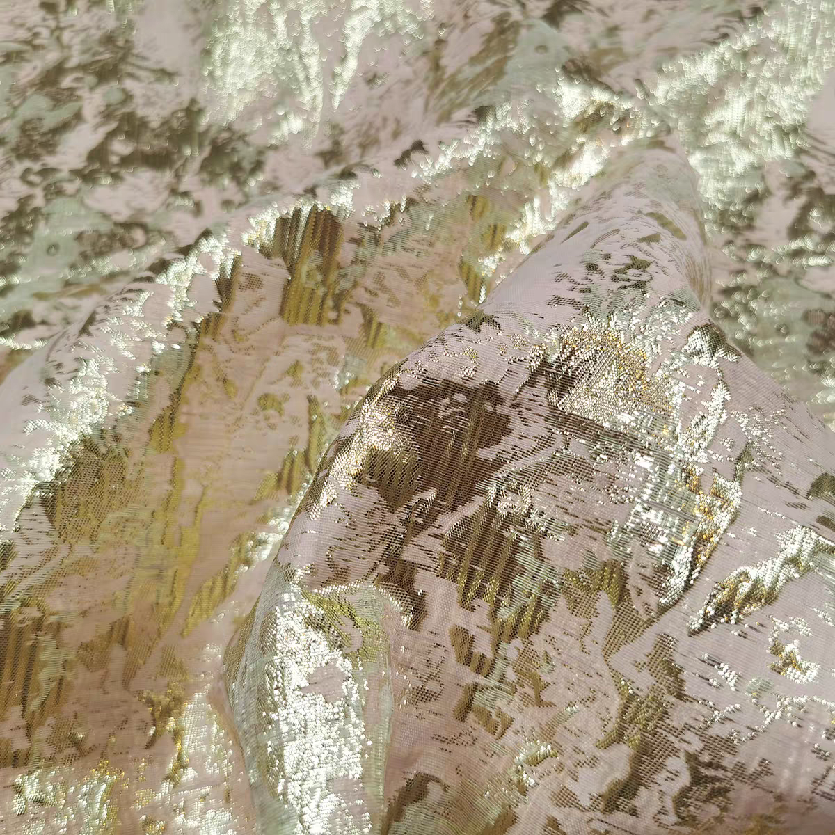 FAB-BROC-011 French style gold stamping graffiti high-end brocade dress fabric spring and summer gold thread dress jacquard clothing fabric