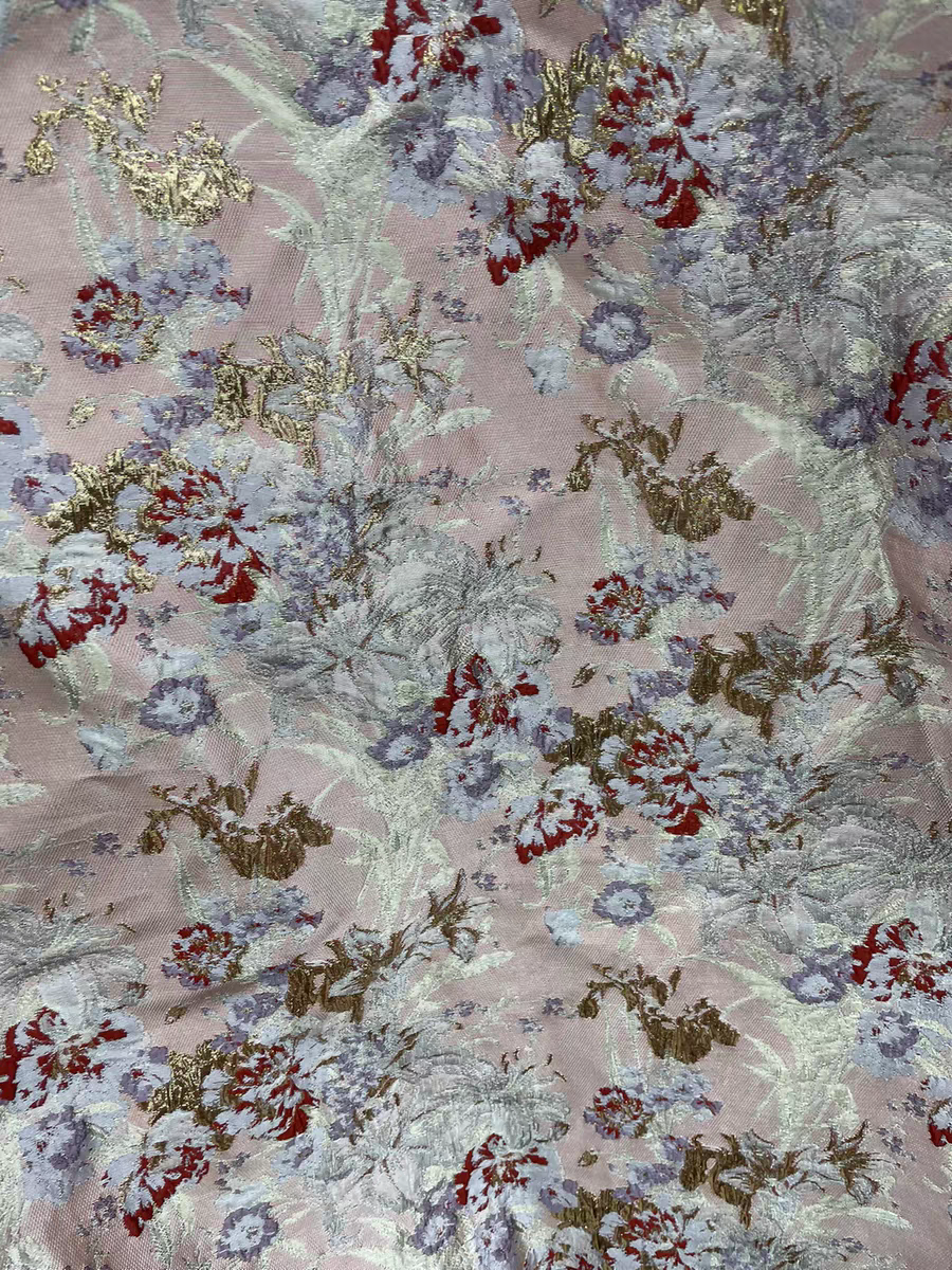 FAB-BROC-021 European and American custom gold silk double-sided yarn-dyed jacquard fabric dress cheongsam windbreaker dress fabric brocade purple relief
