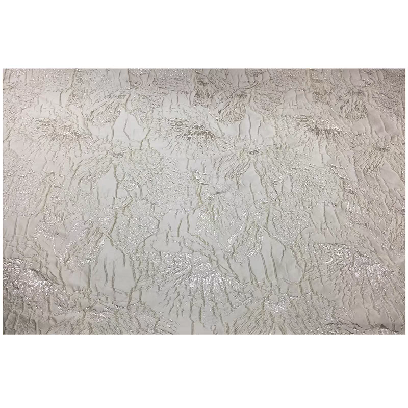 FAB-BROC-016 Spring and Autumn European style three-dimensional relief silver silk dark pattern jacquard fabric dress A-line skirt clothing fabric high-grade crisp