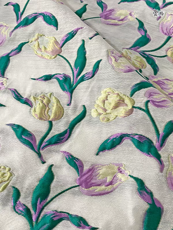 FAB-BROC-012 Korean style jacquard Super beautiful tulip micro-transparent embossed woven fabric Hanfu cheongsam spring and summer designer fabric