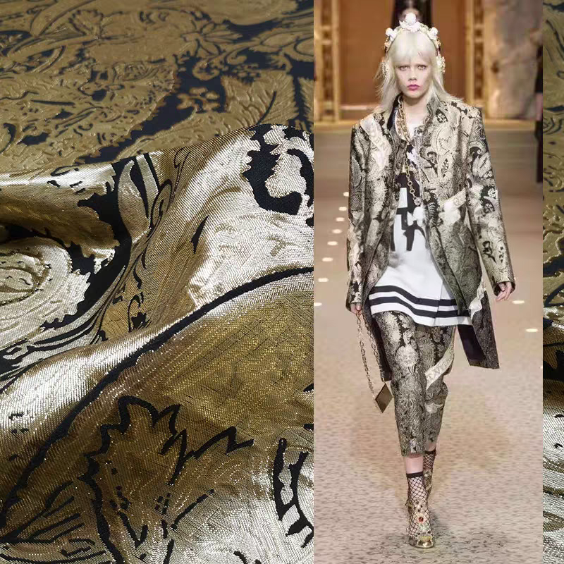 FAB-BROC-002 European Baroque style luxury metal wire dark pattern jacquard suit fabric big brand brocade clothing windbreaker fabric