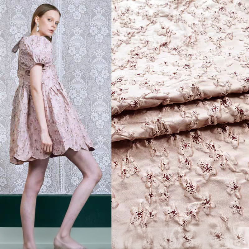 FAB-BROC-014 Tokyo cherry blossom three-dimensional relief jacquard bubble skirt fabric spring and summer windbreaker suit high-end custom clothing fabric