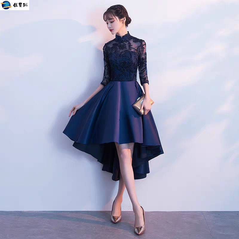 EG-SALE-AME-00106 Dress New summer banquet party elegant host short front long back temperament celebrity slim evening dress