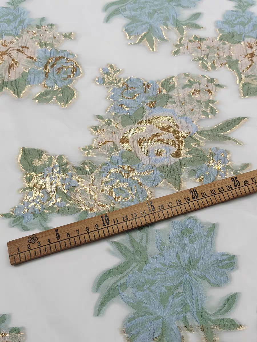 FAB-BROC-023 Spring and summer breathable gold silk organza cut flower fabric fresh swing skirt wedding dress jacquard fabric advanced customization
