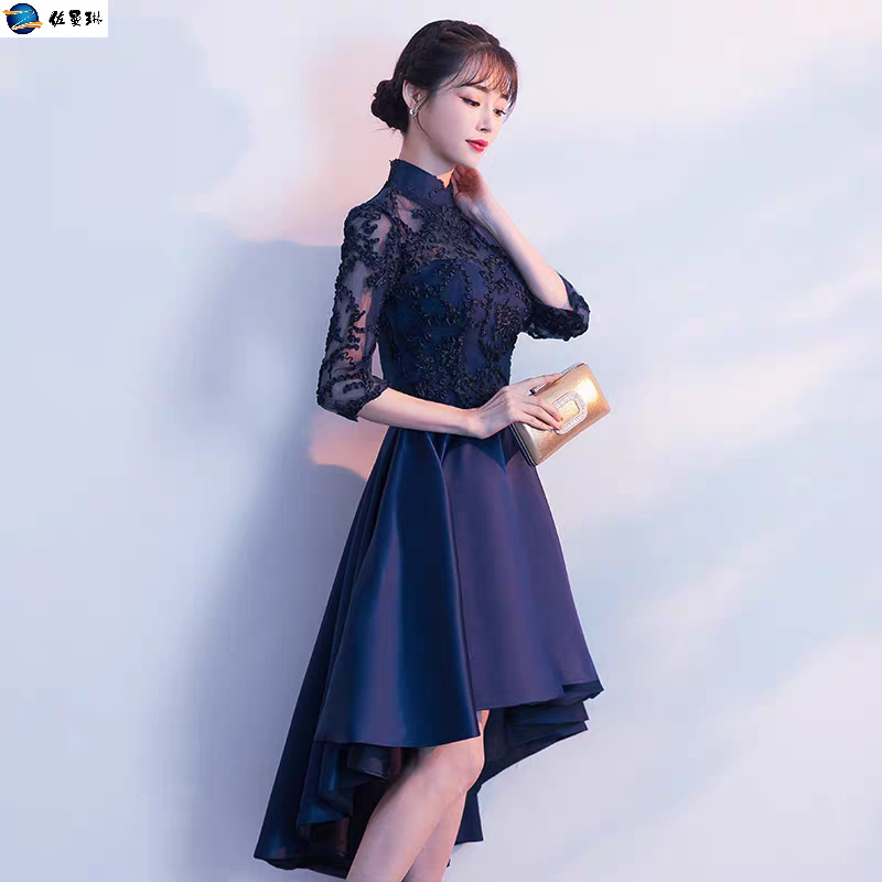 EG-SALE-AME-00106 Dress New summer banquet party elegant host short front long back temperament celebrity slim evening dress