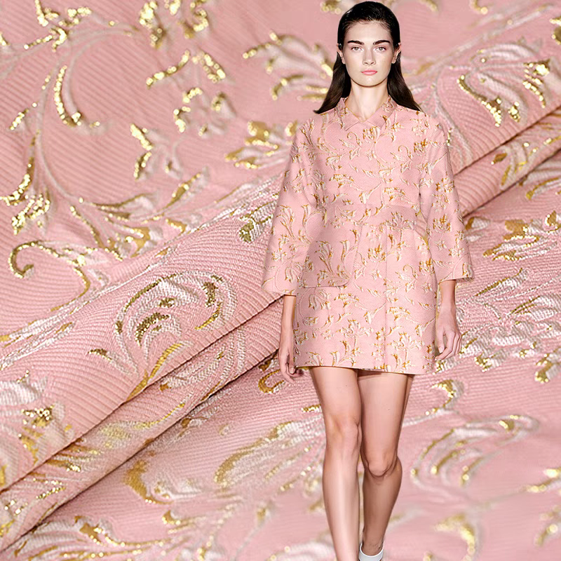 FAB-BROC-020 European and American gold and silver silk heavy relief flower jacquard fashion fabric spring and autumn dress tutu clothing brocade fabric
