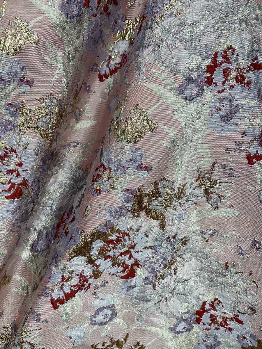 FAB-BROC-021 European and American custom gold silk double-sided yarn-dyed jacquard fabric dress cheongsam windbreaker dress fabric brocade purple relief