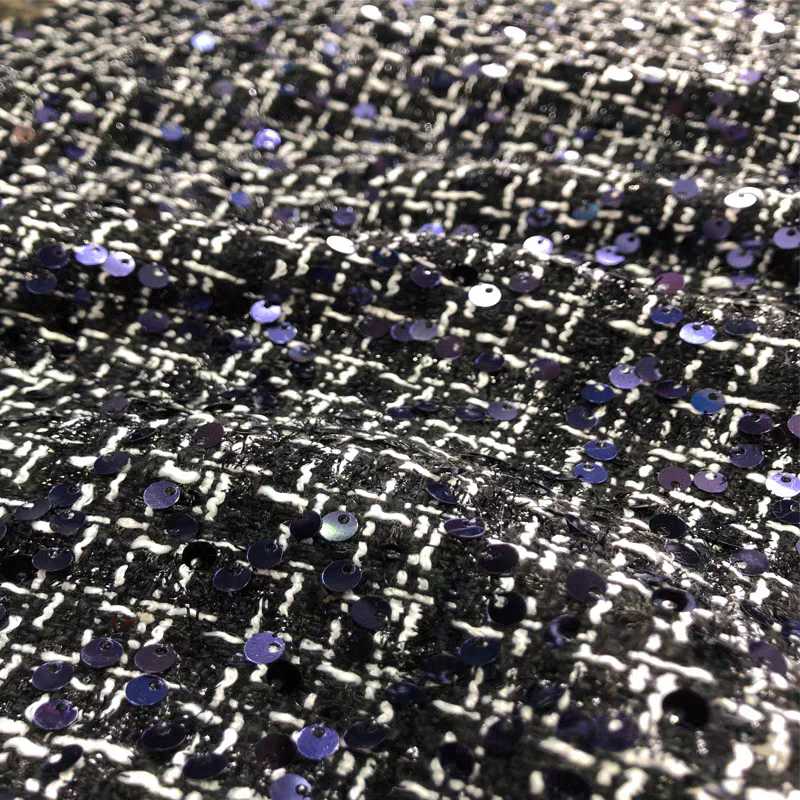 Black small fragrant embroidery blue sequin fabric tweed weaving soft fashion suit skirt suit diy