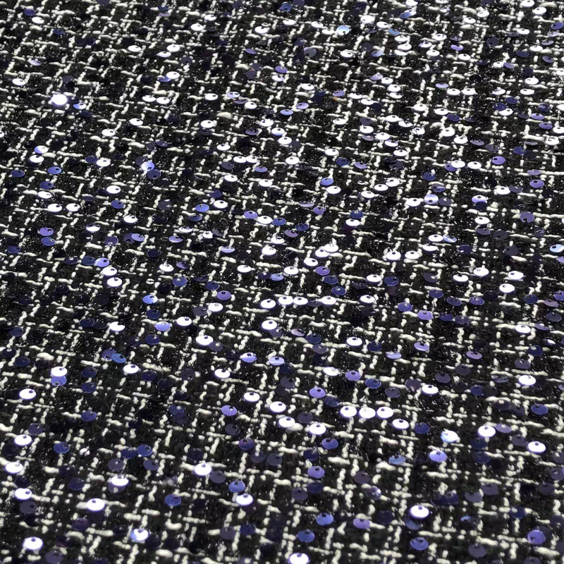 Black small fragrant embroidery blue sequin fabric tweed weaving soft fashion suit skirt suit diy