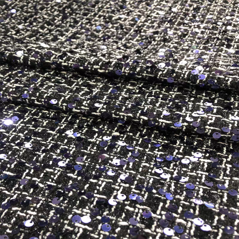 Black small fragrant embroidery blue sequin fabric tweed weaving soft fashion suit skirt suit diy