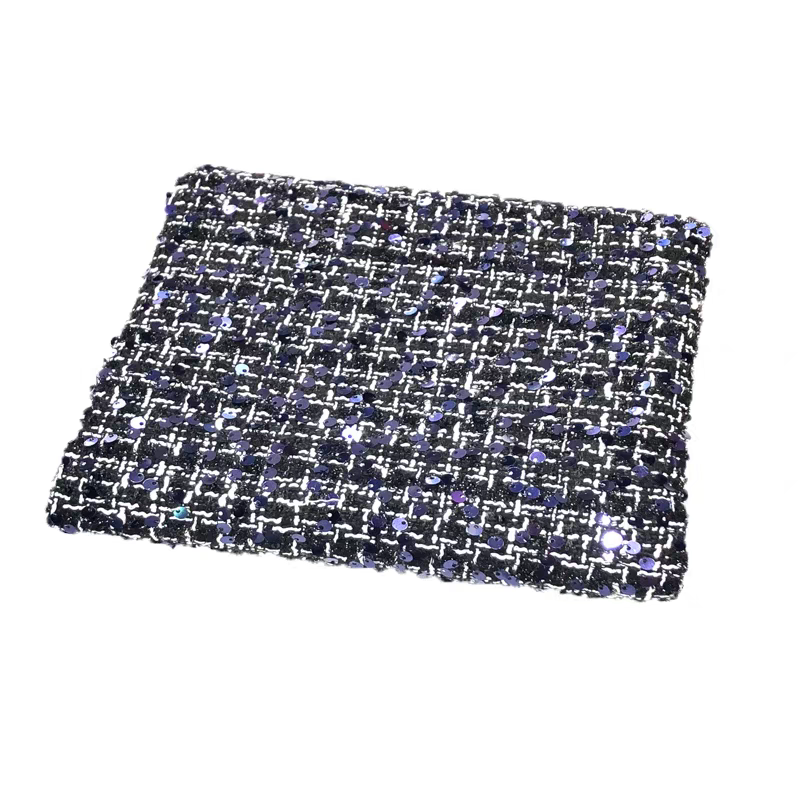 Black small fragrant embroidery blue sequin fabric tweed weaving soft fashion suit skirt suit diy
