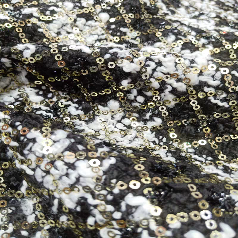 Sequin fabric black small fragrant woolen woolen woven soft tweed suit skirt suit handmade DIY