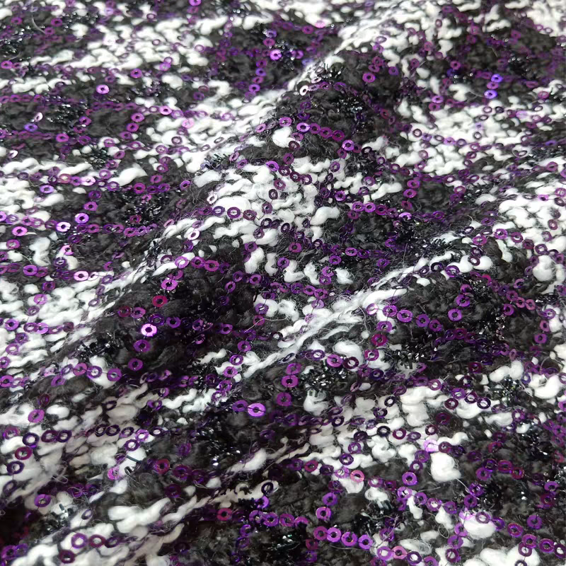 Sequin fabric black small fragrant woolen woolen woven soft tweed suit skirt suit handmade DIY