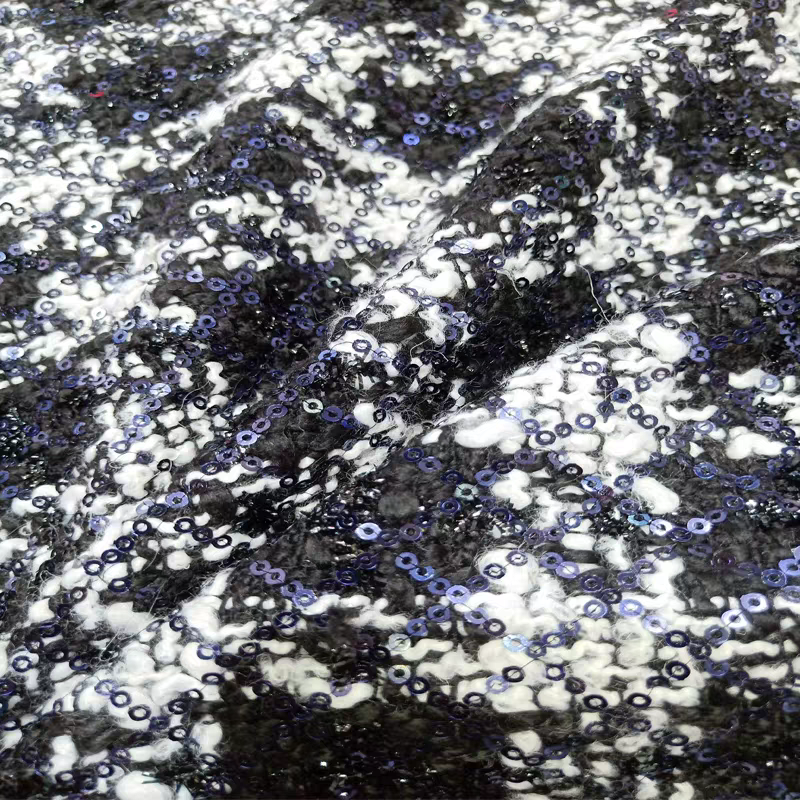 Sequin fabric black small fragrant woolen woolen woven soft tweed suit skirt suit handmade DIY