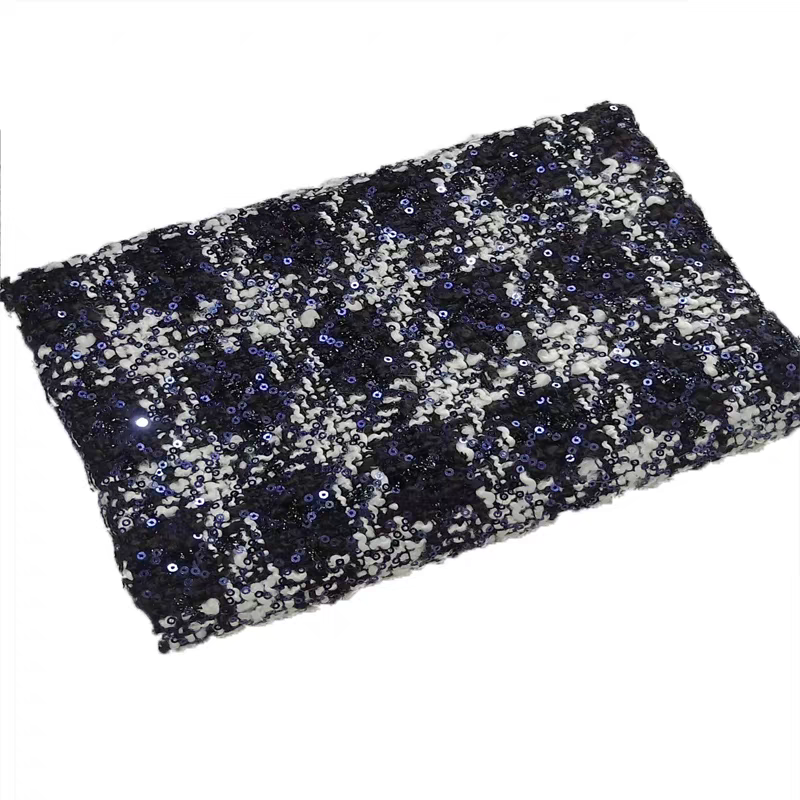 Sequin fabric black small fragrant woolen woolen woven soft tweed suit skirt suit handmade DIY