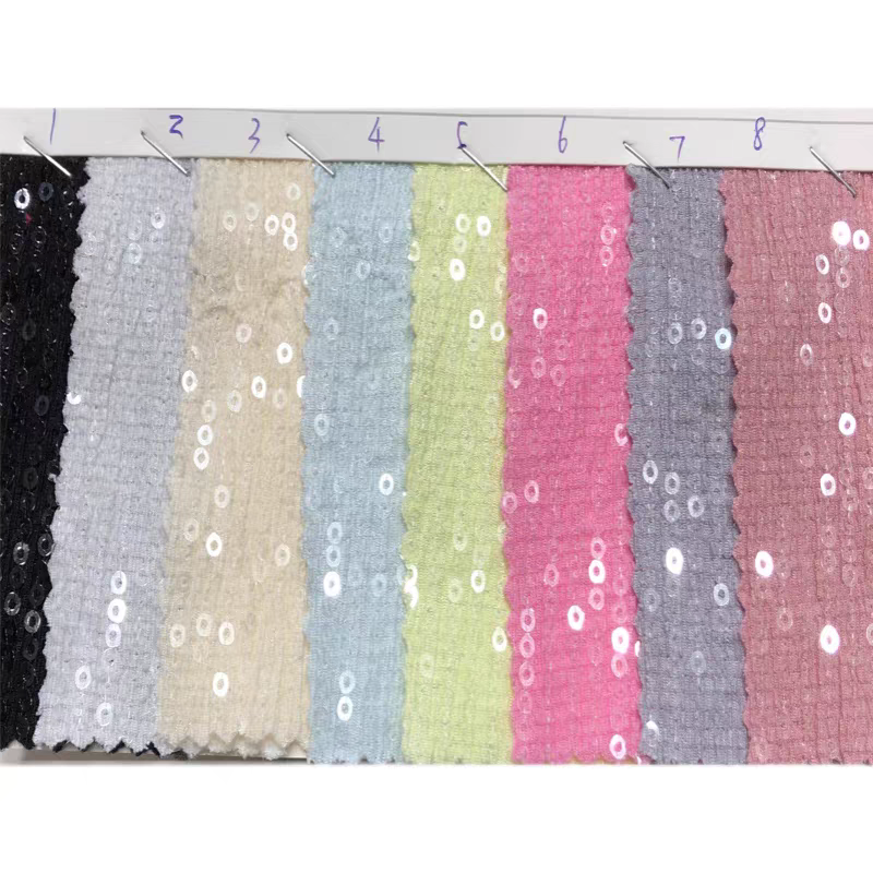 Wrinkled bark cloth transparent sequin fabric feels soft and elastic drape spring and autumn dress short-sleeved fashion diy