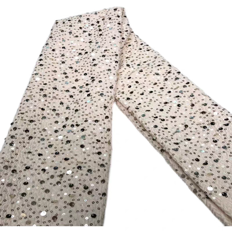 Knitted elastic bubble fashion sequin fabric soft drape pleated dress children's clothing short-sleeved fashion diy