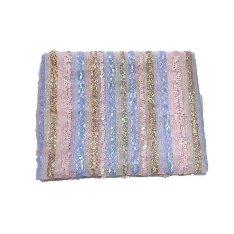 Sequined shiny gold powder striped sequin embroidery mesh embroidery fabric clothing dress dress performance clothing