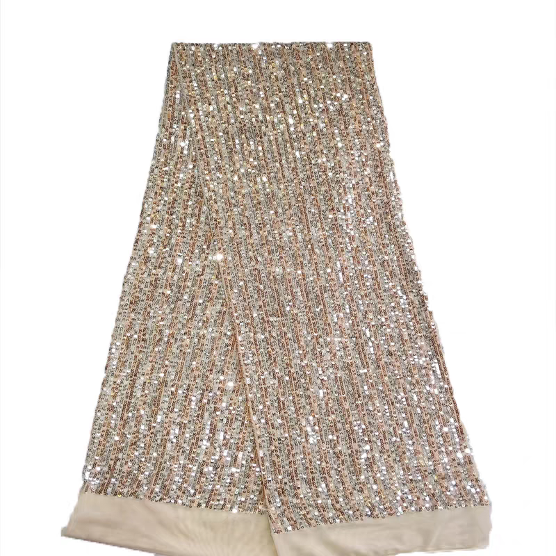Sequined fabric two-color straight polyester polyurethane mesh champagne pink sequin embroidery stretch fashion stage decoration evening dress fabric